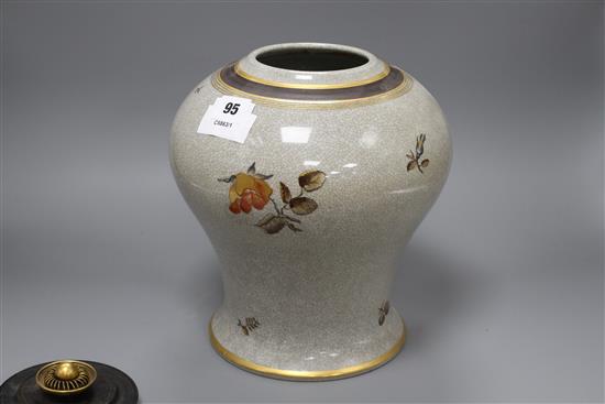 A Royal Copenhagen crackle glaze vase with bronze cover, 553/2433, height 28cm